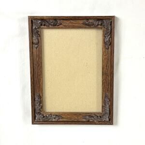 Vintage Wood Picture Frame Embellished Corner Details Hanging 5x7”